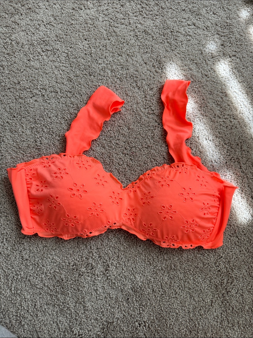 Calzedonia Coral Eyelet Bandeau Bikini Top Women’s Size 36 Ruffle Swimwear